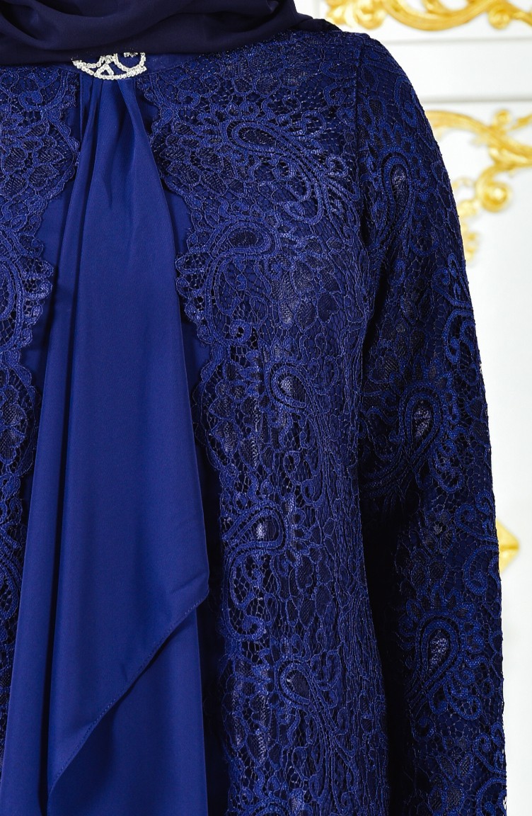 Büyük Beden Takım Görünümlü Abiye Elbise 4001-01 Lacivert | Sefamerve
