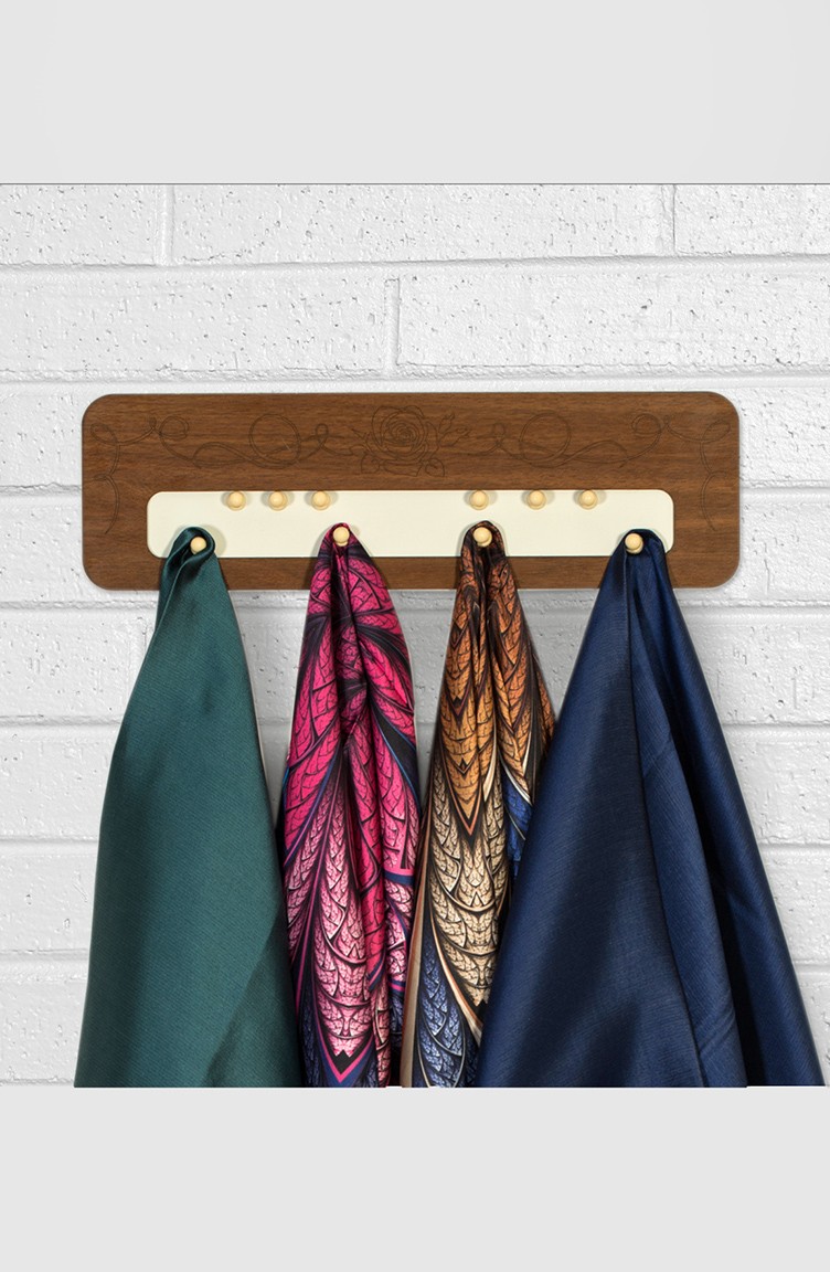Magnetic Shawl Wooden Hanger Rose Pattern Brown 0010 | Sefamerve