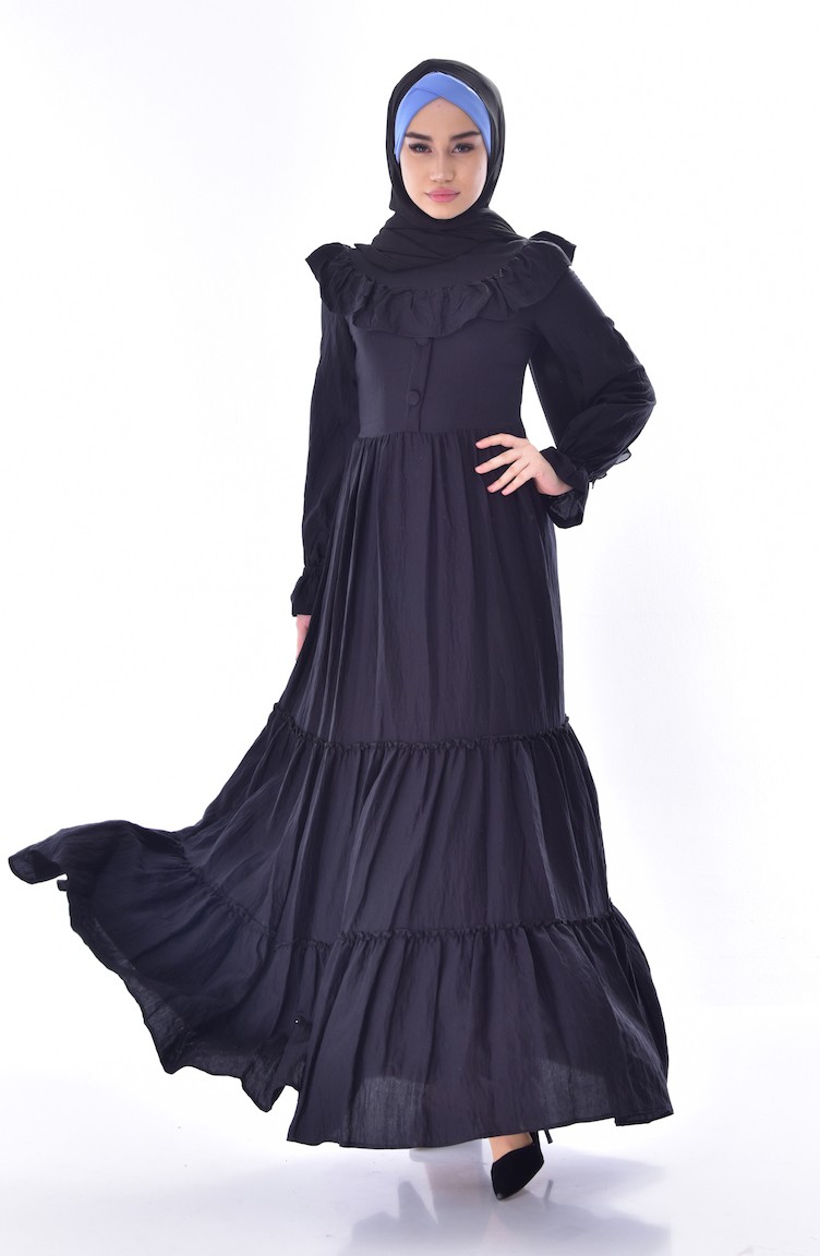فستان بتصميم كشكش 81623-02 لون أسود 81623-02 | Sefamerve