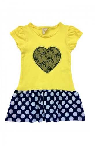 Lace Heart Detailed Child Dress A4551-01 Yellow 4551-01