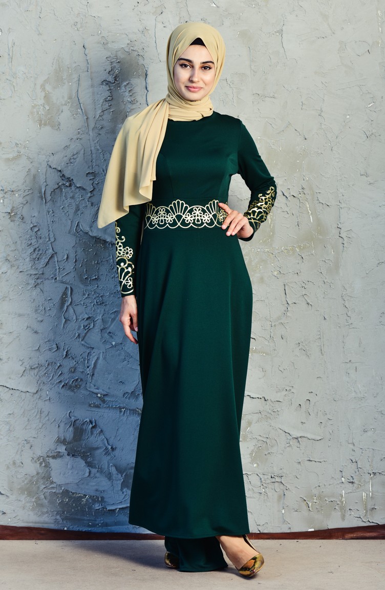 فستان أخضر حشيشي 3545-02 | Sefamerve