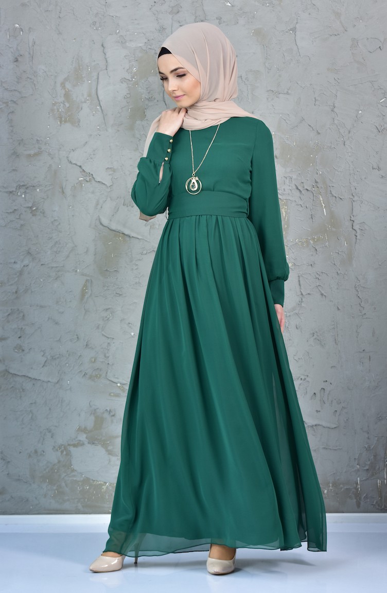Şifon Elbise 3578-03 Yeşil | Sefamerve