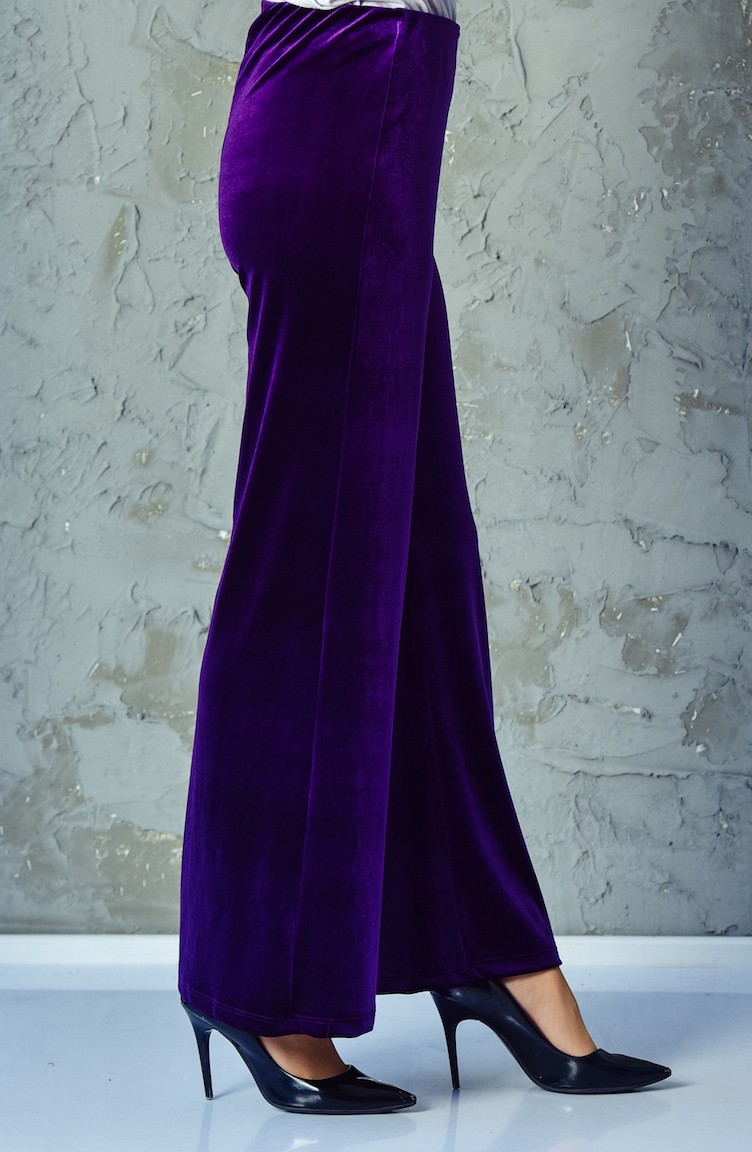 Waist Elastic Velvet Trousers 2608-03 Purple 2608-03 | Sefamerve