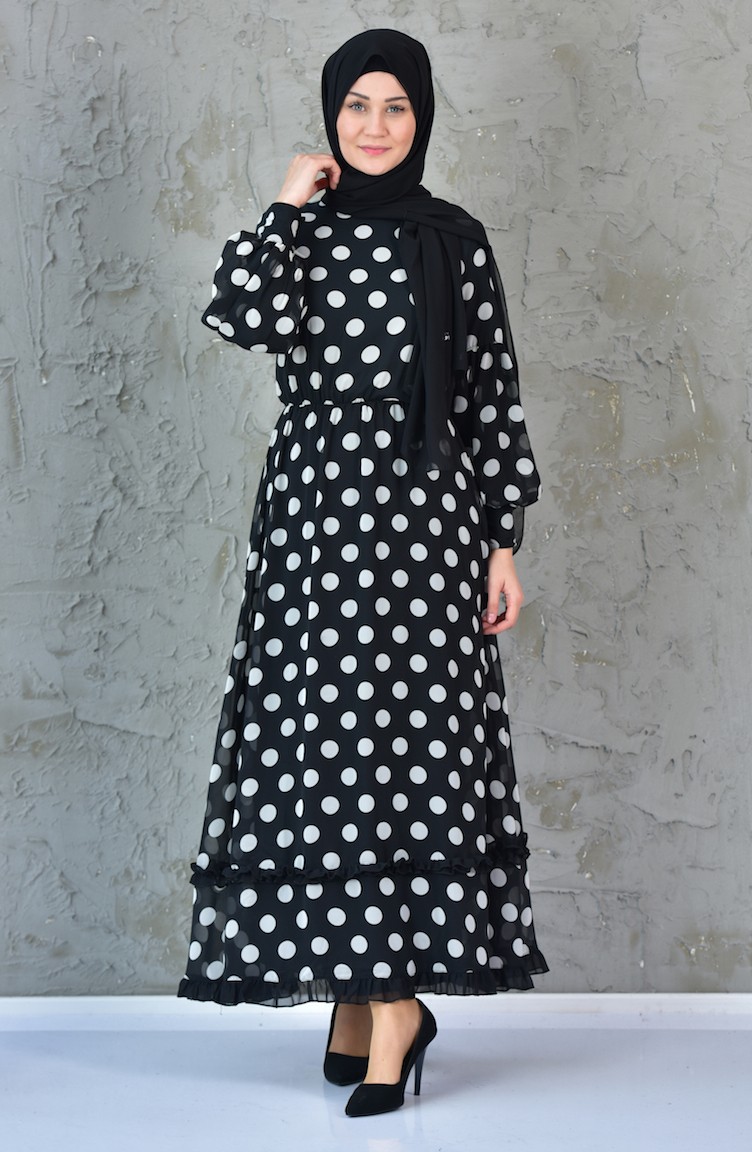 فستان شيفون بتصميم منقط 0015-01 لون اسود 0015-01 | Sefamerve