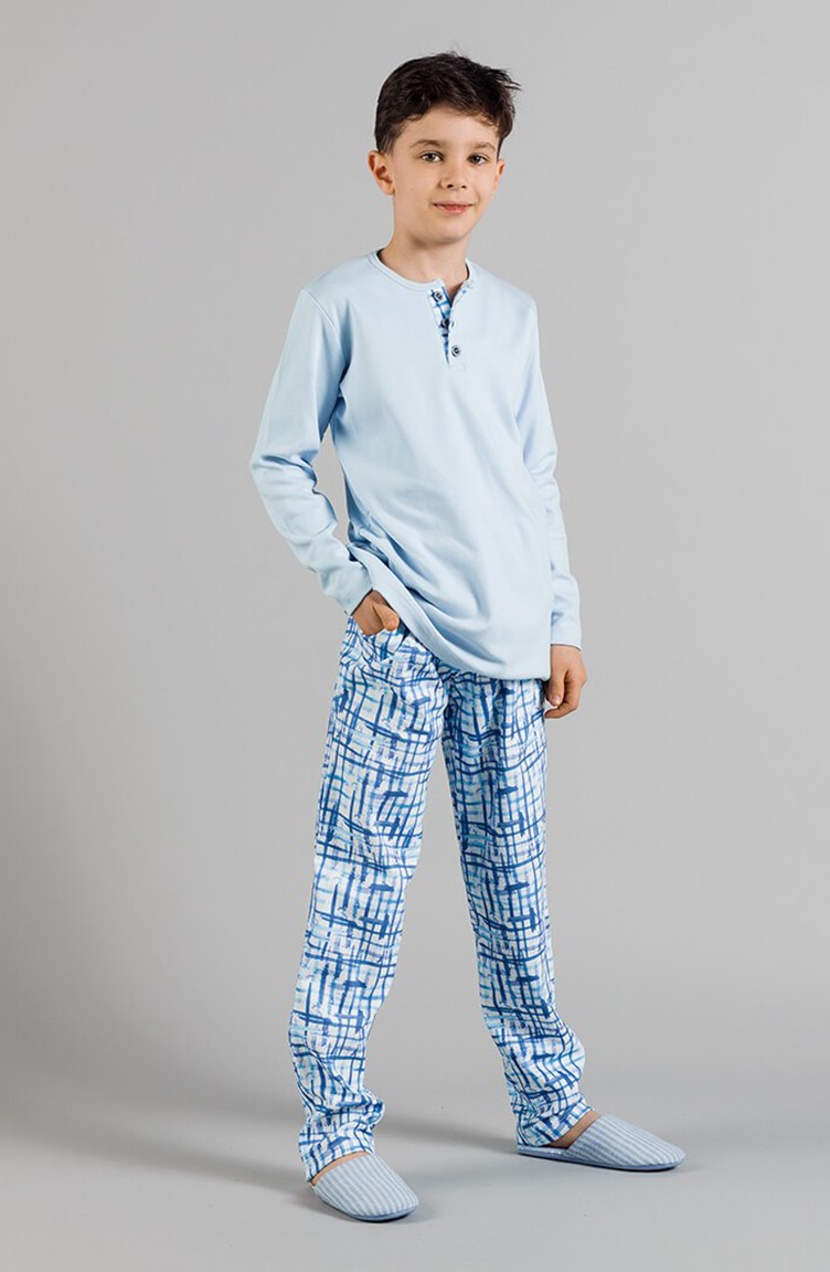 Desenli Erkek Çocuk Pijama Takımı 17ECP0008 Mavi | Sefamerve