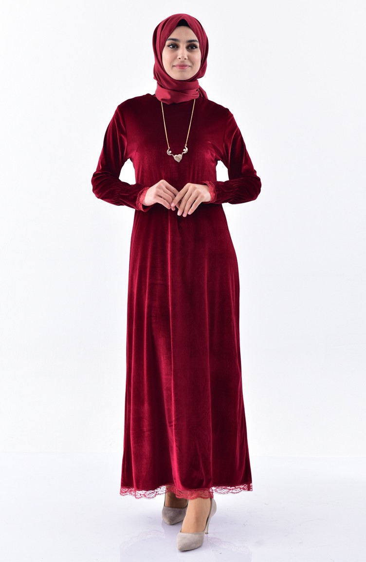 Kadife Elbise 0204-05 Kırmızı | Sefamerve