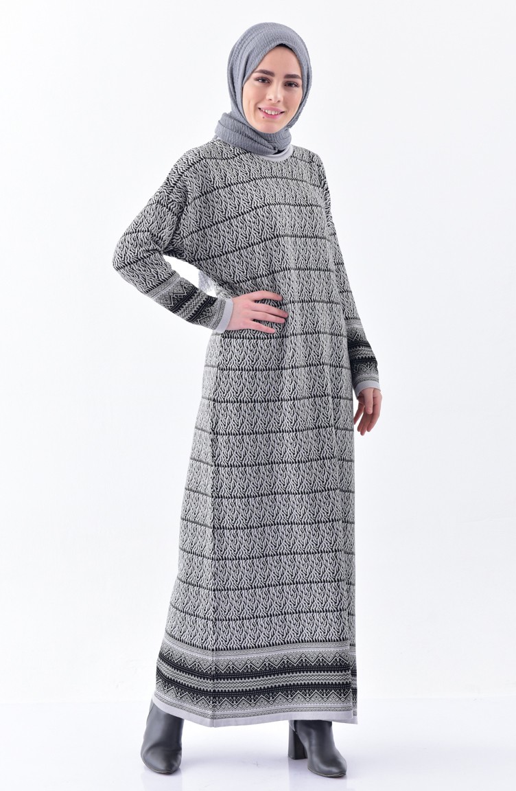 فستان تريكو بتصميم مُطبع 1029-01 لون رمادي 1029-01 | Sefamerve