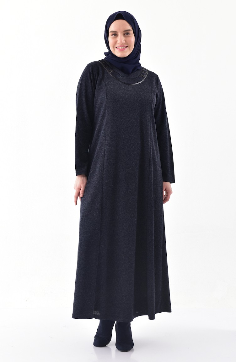 Büyük Beden Kışlık Elbise 4890-02 Lacivert | Sefamerve