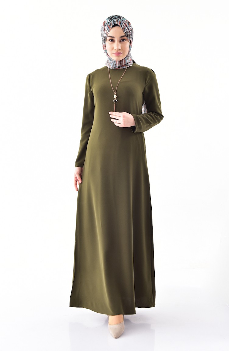 سويد فستان كريب بتصميم مُزين بقلادة 4023-09 لون أخضر كاكي 4023-09 |  Sefamerve