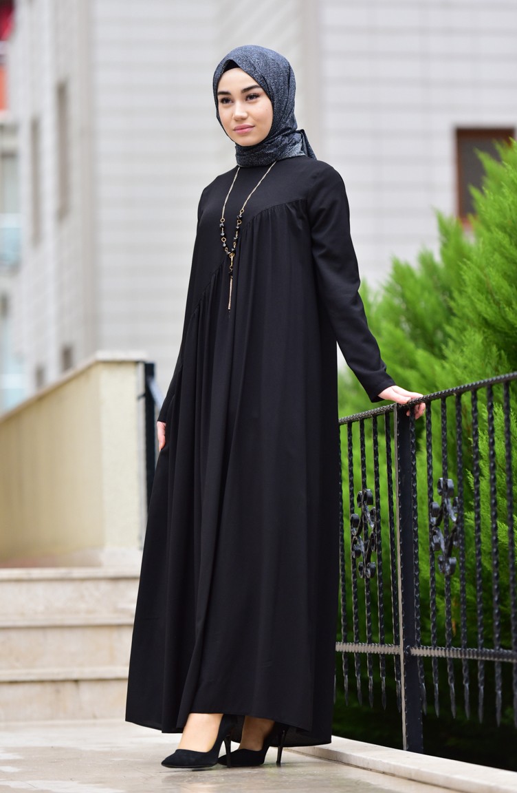 Kolyeli Elbise 10111-08 Siyah | Sefamerve
