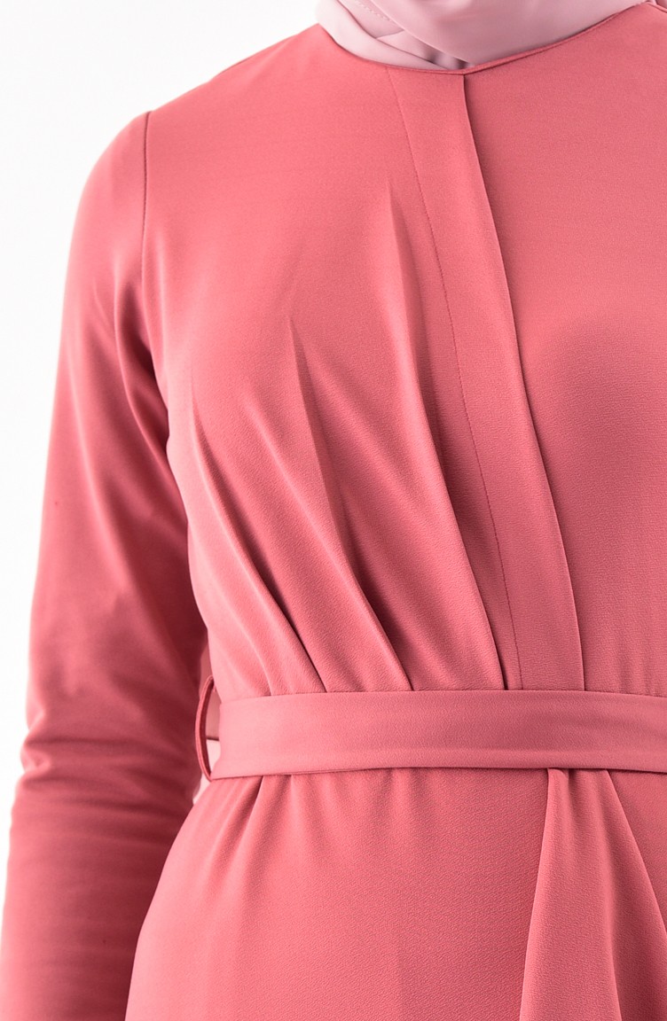 فستان واسع بتصميم حزام للخصر 4064-06 لون وردي باهت 4064-06 | Sefamerve