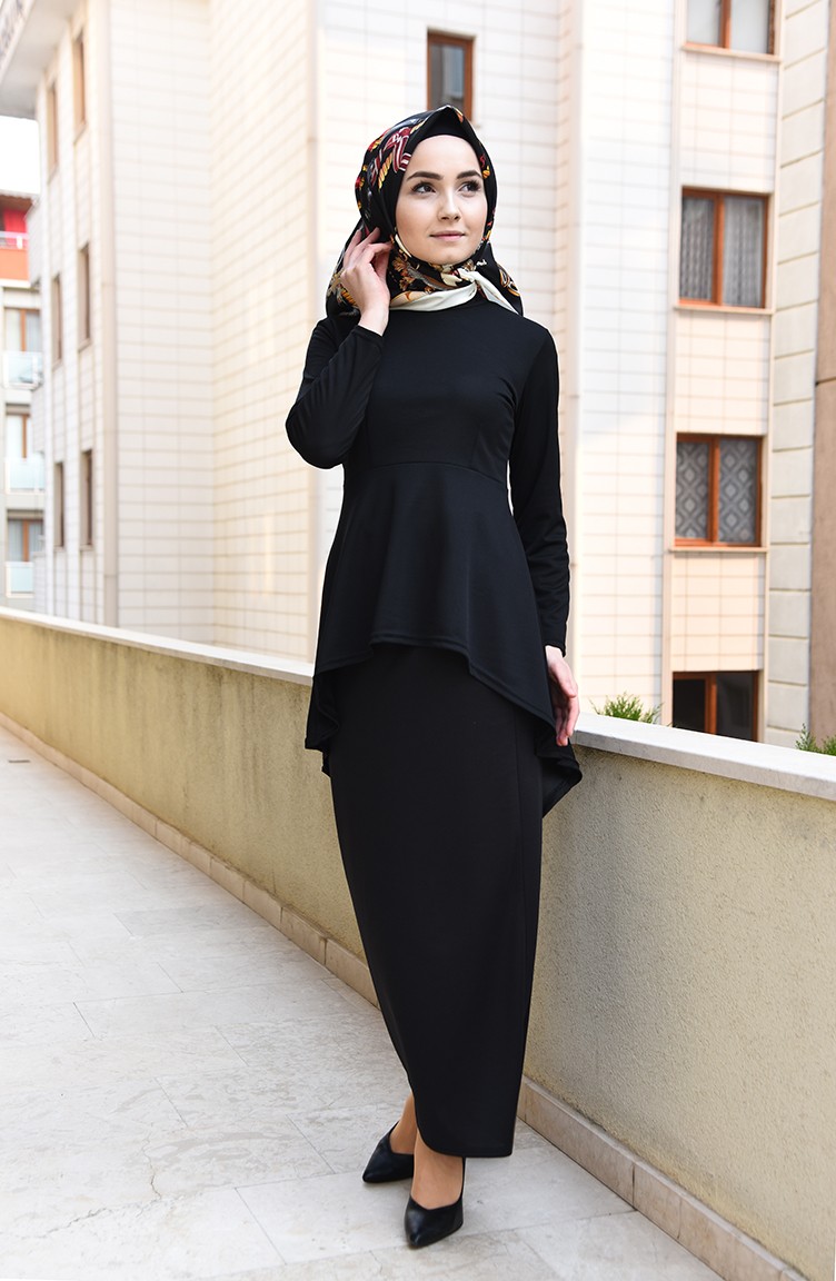 Asymmetric Tunic Skirt Double Suit 2727-02 Black 2727-02 | Sefamerve