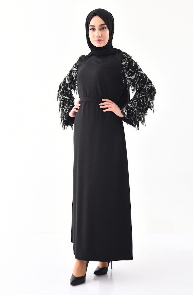 Payetli Elbise 4075-03 Siyah | Sefamerve