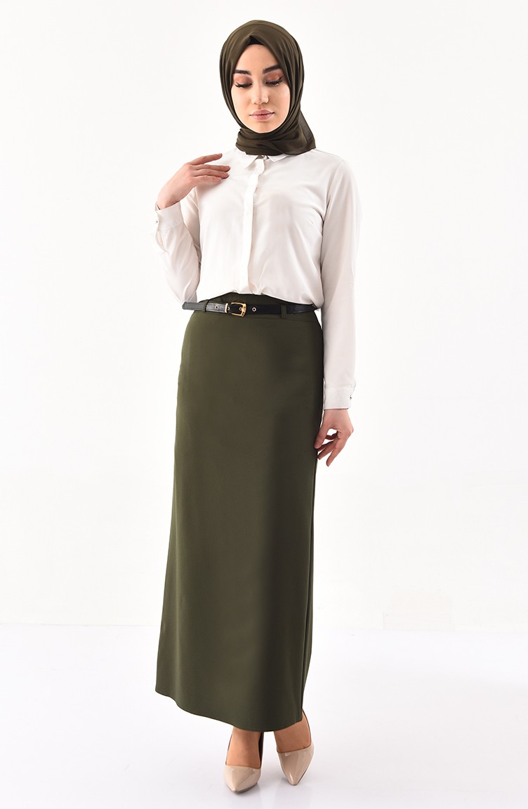 Belted Pencil Skirt 0407-05 Khaki Green 0407-05 | Sefamerve
