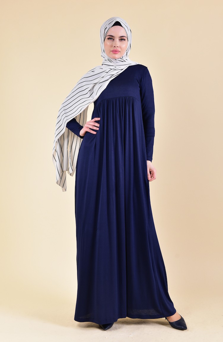 Navy Blue Hijab Dress 3030-02 | Sefamerve