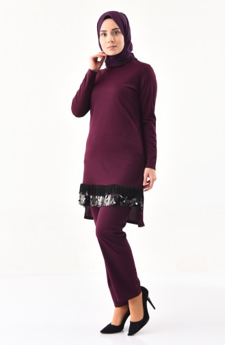 Tassel Sequined Blouse Pants Binary Suit 9059-04 Purple 9059-04