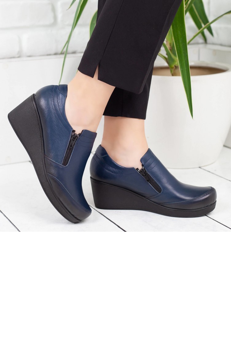 Derimiss Kadın Dolgu Topuklu Ayakkabı A162Ytrk0024007 Lacivert Deri |  Sefamerve