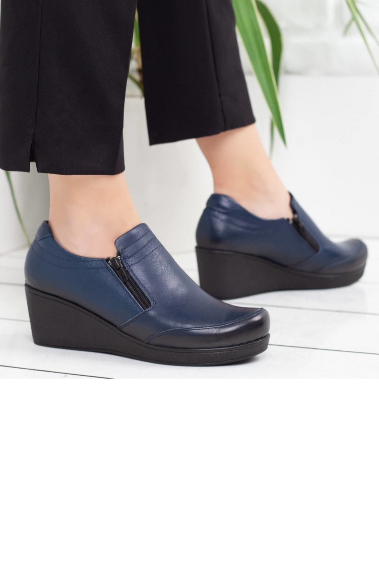 Derimiss Kadın Dolgu Topuklu Ayakkabı A162Ytrk0024007 Lacivert Deri |  Sefamerve