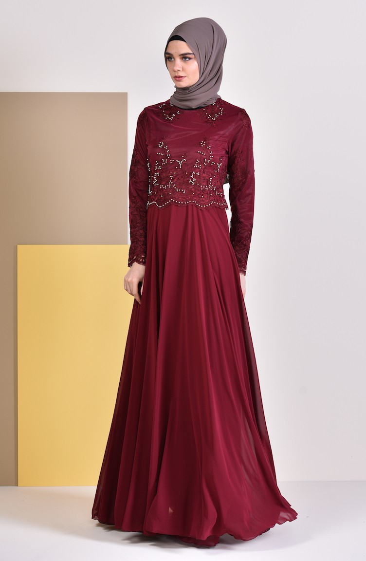 MISS VALLE Lace Evening Dress 8890-03 Bordeaux 8890-03 | Sefamerve