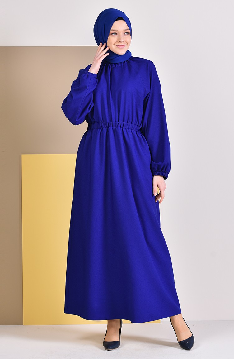 فستان بتصميم مزموم عند الخصر 2056-01 لون ازرق 2056-01 | Sefamerve
