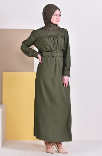 Kemerli Elbise 5020-07 Yeşil