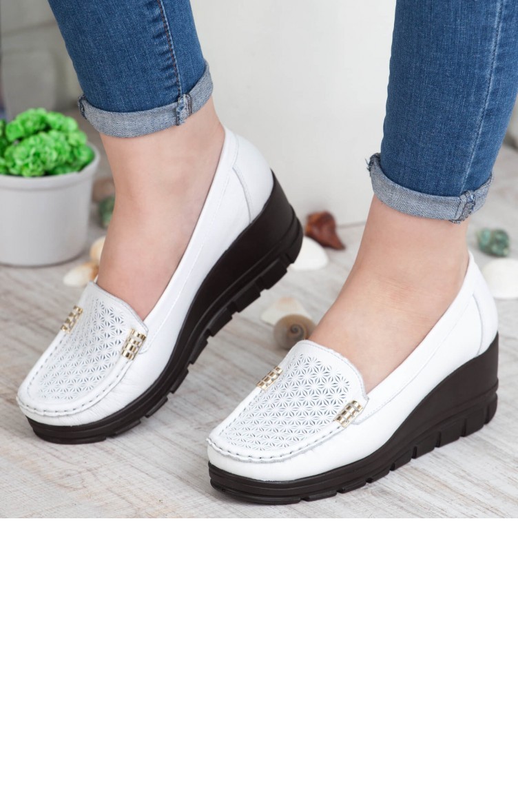 Mammamia Kadın Dolgu Topuklu Ayakkabı A192Ydyl00240003 Beyaz Deri |  Sefamerve