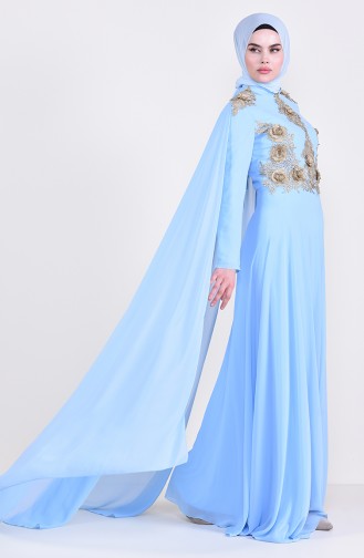 Baby Blue Hijab Evening Dress 8240-03