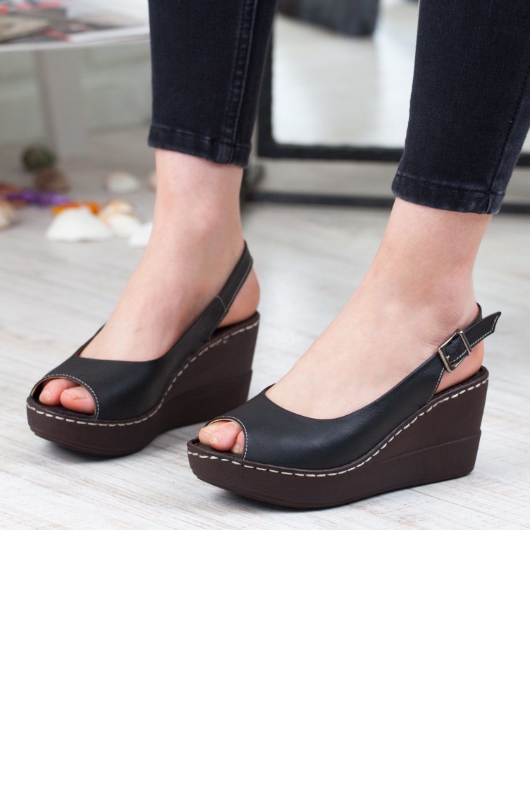 Derimiss Kadın Dolgu Topuklu Sandalet A192Ytrk0004001 Siyah Deri | Sefamerve