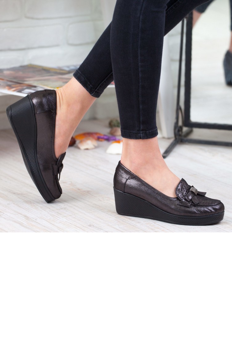 Kadın Dolgu Topuklu Ayakkabı A192Ybsy0009717 Siyah Deri | Sefamerve