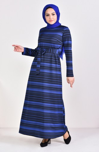 فستان بتصميم مُخطط 1169-02 لون ازرق 1169-02