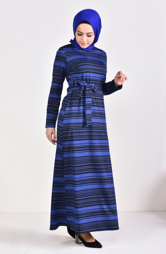 فستان بتصميم مُخطط 1169-02 لون ازرق 1169-02