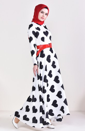 Patterned Arched Dress 1026-01 White Black 1026-01 | Sefamerve