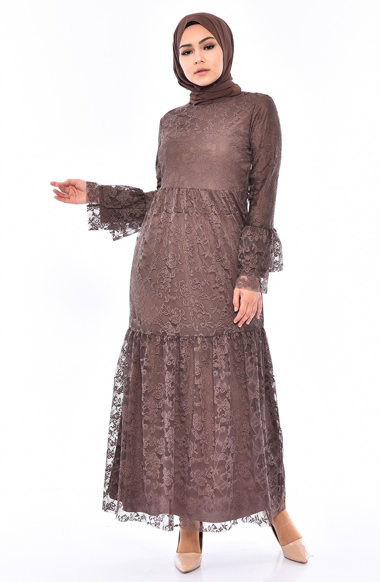 Dantelli Elbise 1026-05 Kahverengi | Sefamerve