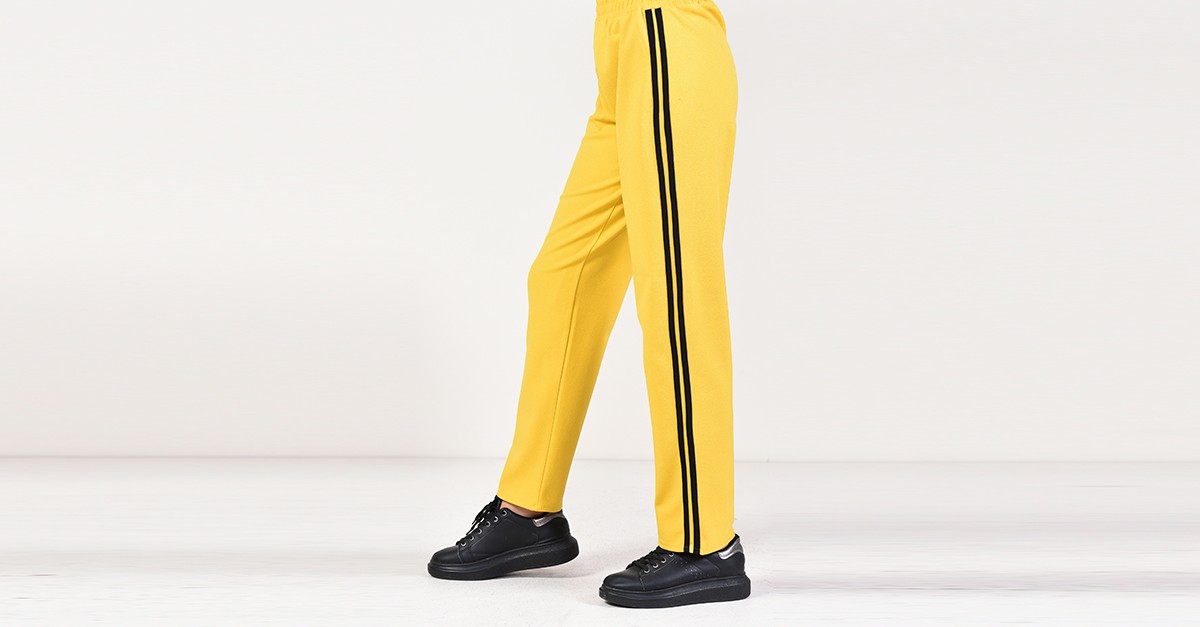 Waist Elastic Trousers 2088-01 Yellow Black 2088-01 | Sefamerve