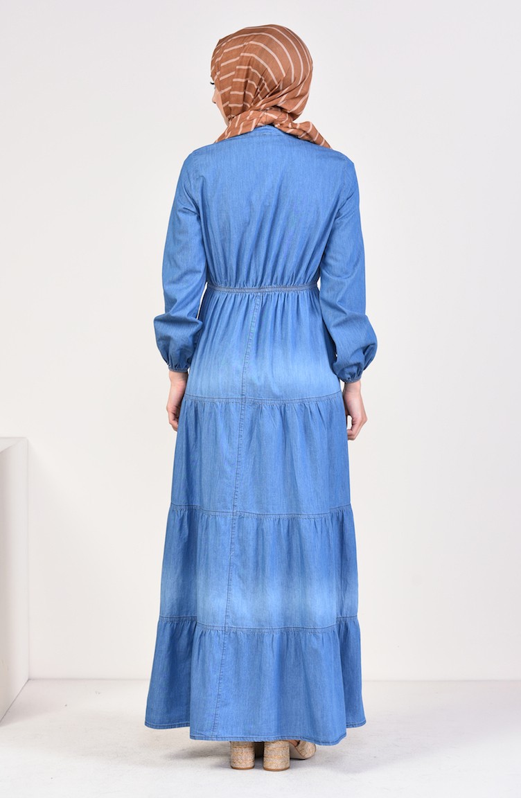 فستان جينز بتصميم كشكش 4035-02 لون أزرق جينز 4035-02 | Sefamerve