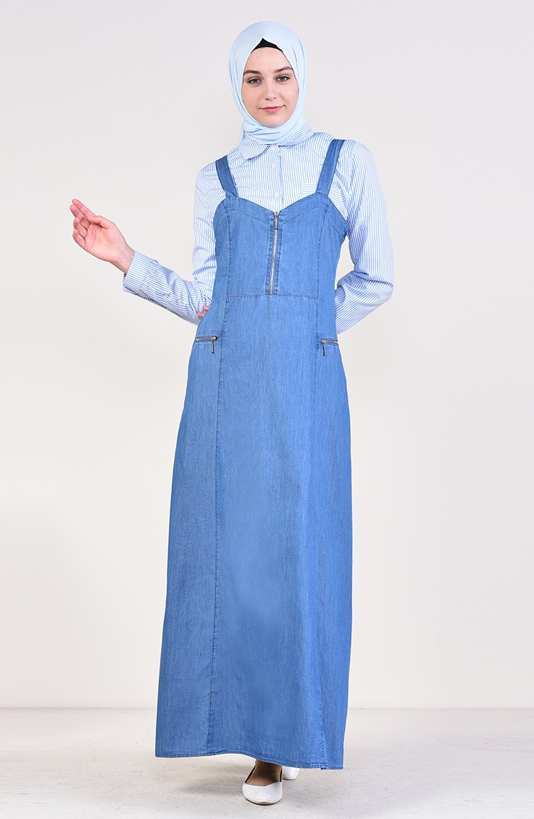 فستان بدون أكمام بتصميم سالوبيت 9268-01 لون أزرق جينز 9268-01 | Sefamerve