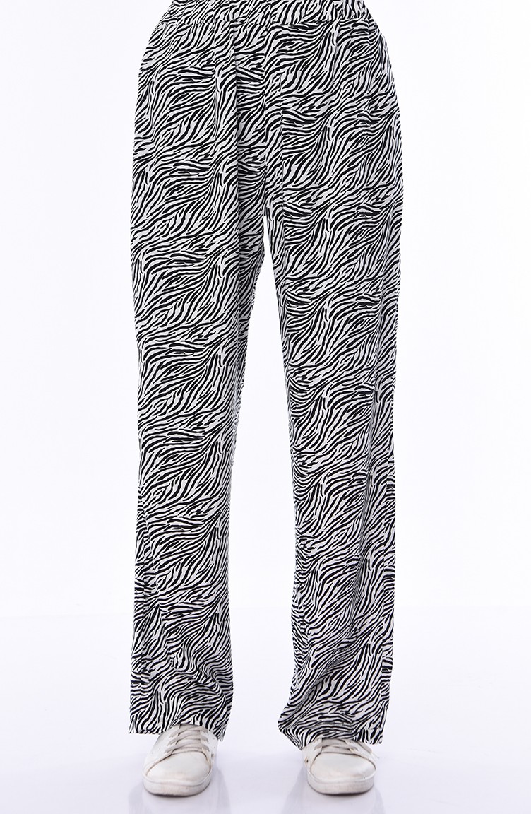 Zebra Desenli Bol Paça Pantolon 25006P-01 Siyah Beyaz | Sefamerve