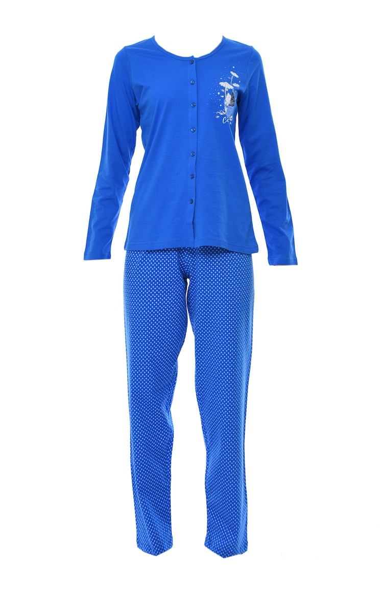 Bayan Uzun Kollu Pijama Takımı 804278-02 Saks Mavi | Sefamerve