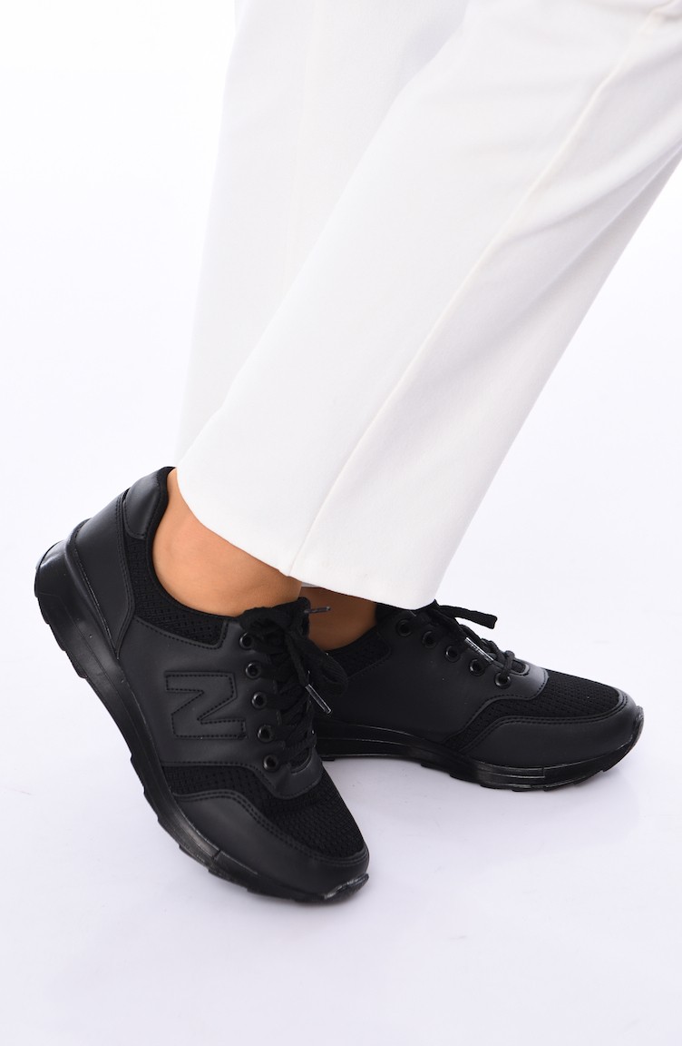 Bayan Spor Ayakkabı 0776 Siyah Siyah Cilt Anorak | Sefamerve