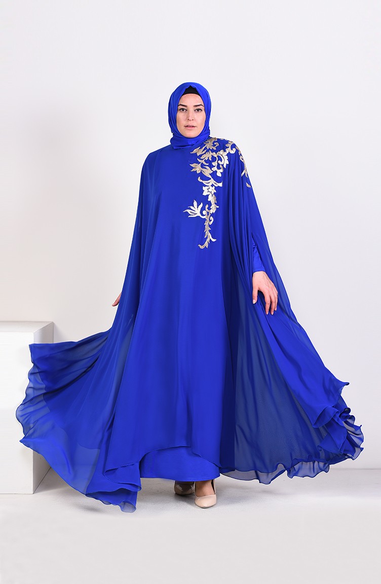 Robe de Soirée a Paillettes Grande Taille 1002-01 Bleu Roi 1002-01 |  Sefamerve