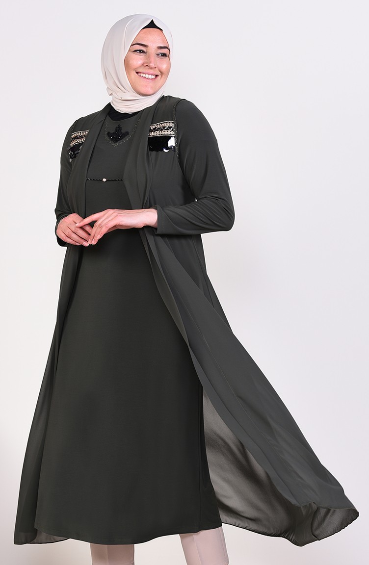 Khaki Hijab Evening Dress 6186-05 | Sefamerve