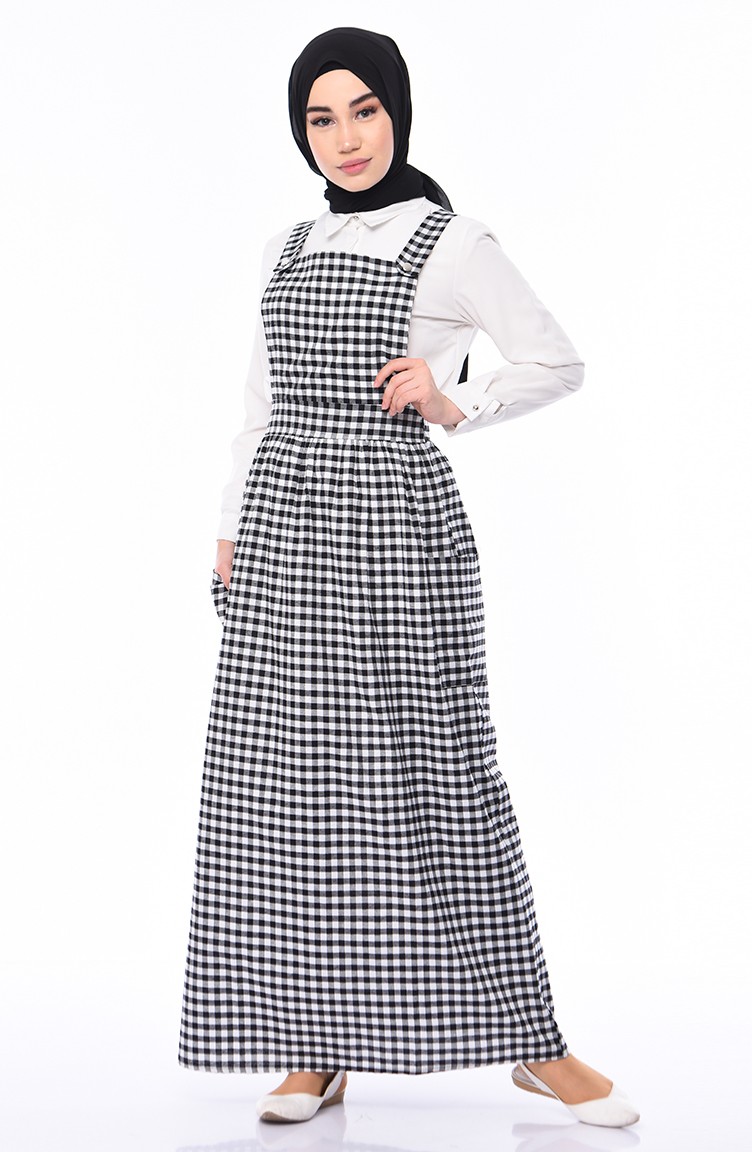 Checkered Salopette Dress 5016-04 Black 5016-04 | Sefamerve