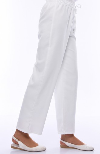 Beli Lastikli Keten Pantolon 2086B-01 Beyaz