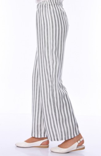 Çizgili Yazlık Bol Paça Pantolon 25022-01 Siyah Beyaz