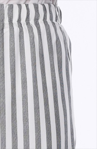 Çizgili Yazlık Bol Paça Pantolon 25022-01 Siyah Beyaz