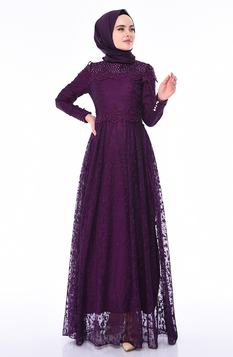Purple Hijab Evening Dress 2031-01 | Sefamerve