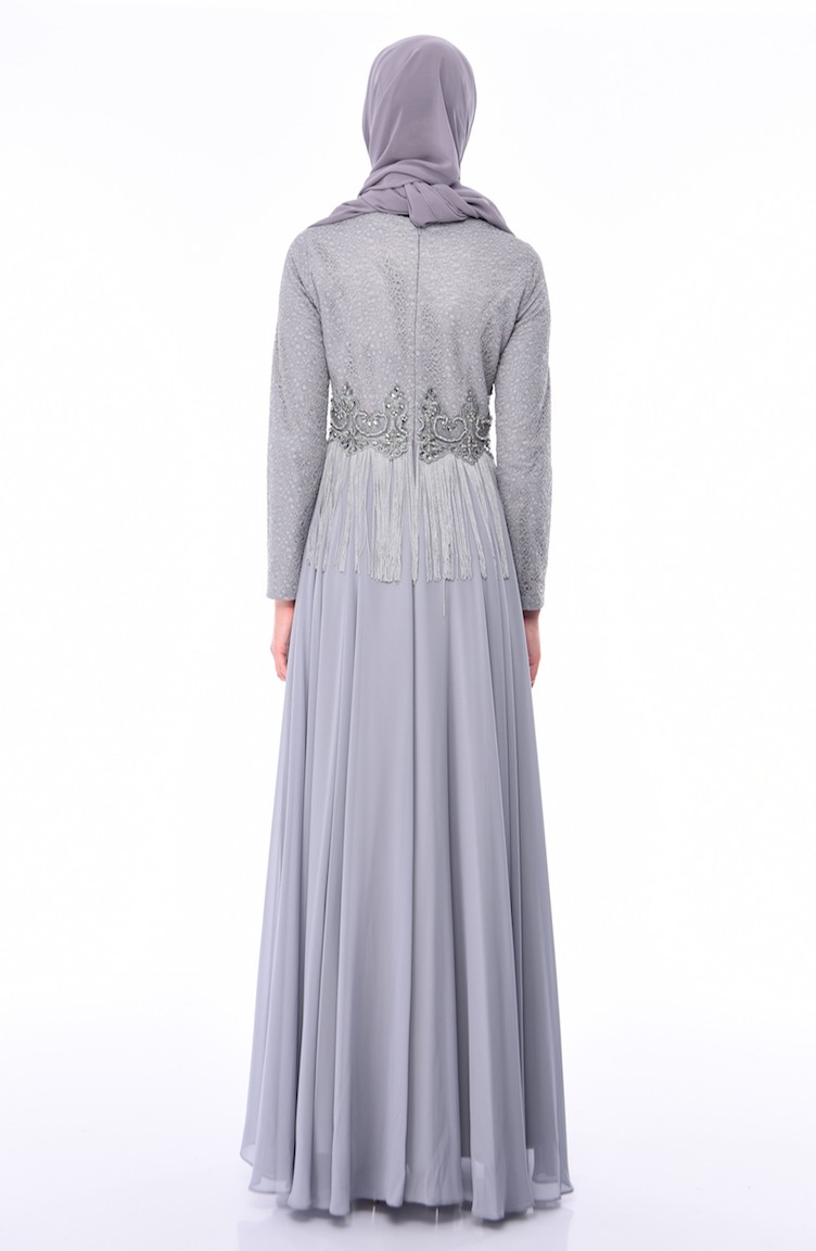 Gray Hijab Evening Dress 4551-02 | Sefamerve