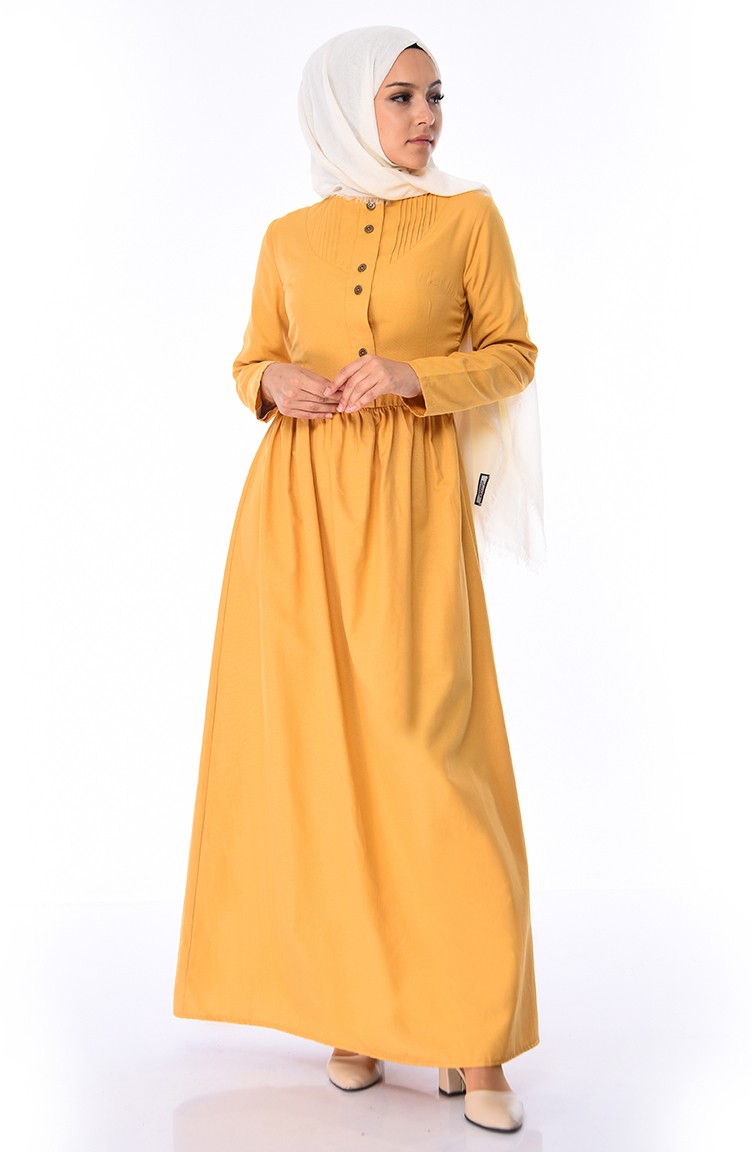 فستان مضلع من الأمام أصفر 7273-05 | Sefamerve