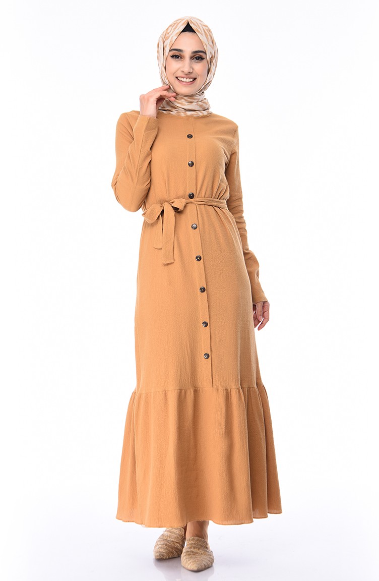 Fırfırlı Yazlık Elbise 6009A-04 Camel | Sefamerve