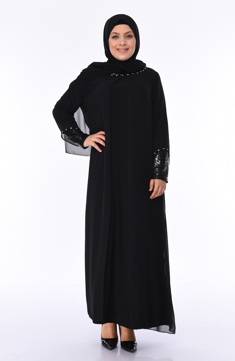Black Hijab Evening Dress 6056-04 | Sefamerve